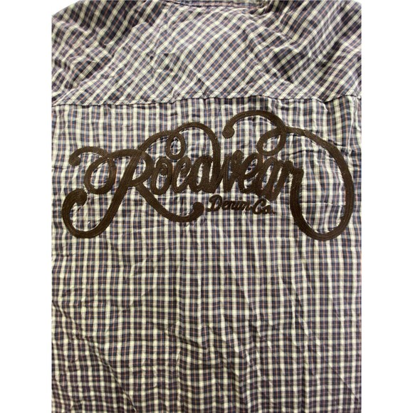 Vintage 1999 Rocawear 3XL Plaid Button Up Shirt Brown Embroidered Back Y2K R+ - Picture 5 of 15